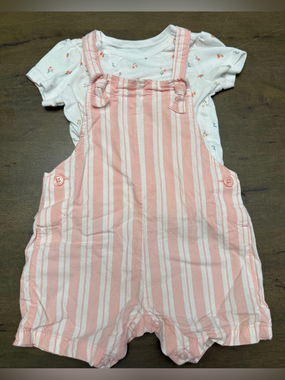 Carter's Pink & White Striped Overalls Romper Overalls w/ T Shirt Set